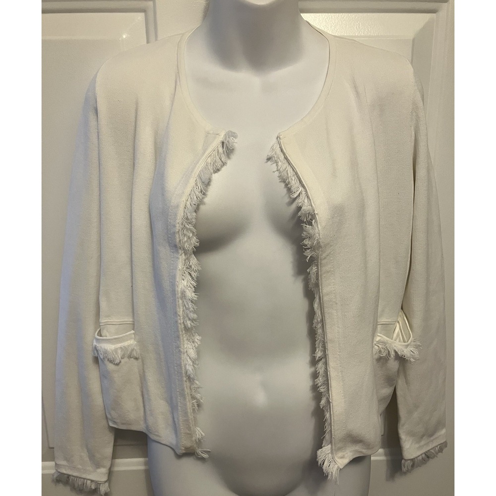 J McLaughlin Sweater White Open Cardigan Preppy Summer Travel Size XS Women's